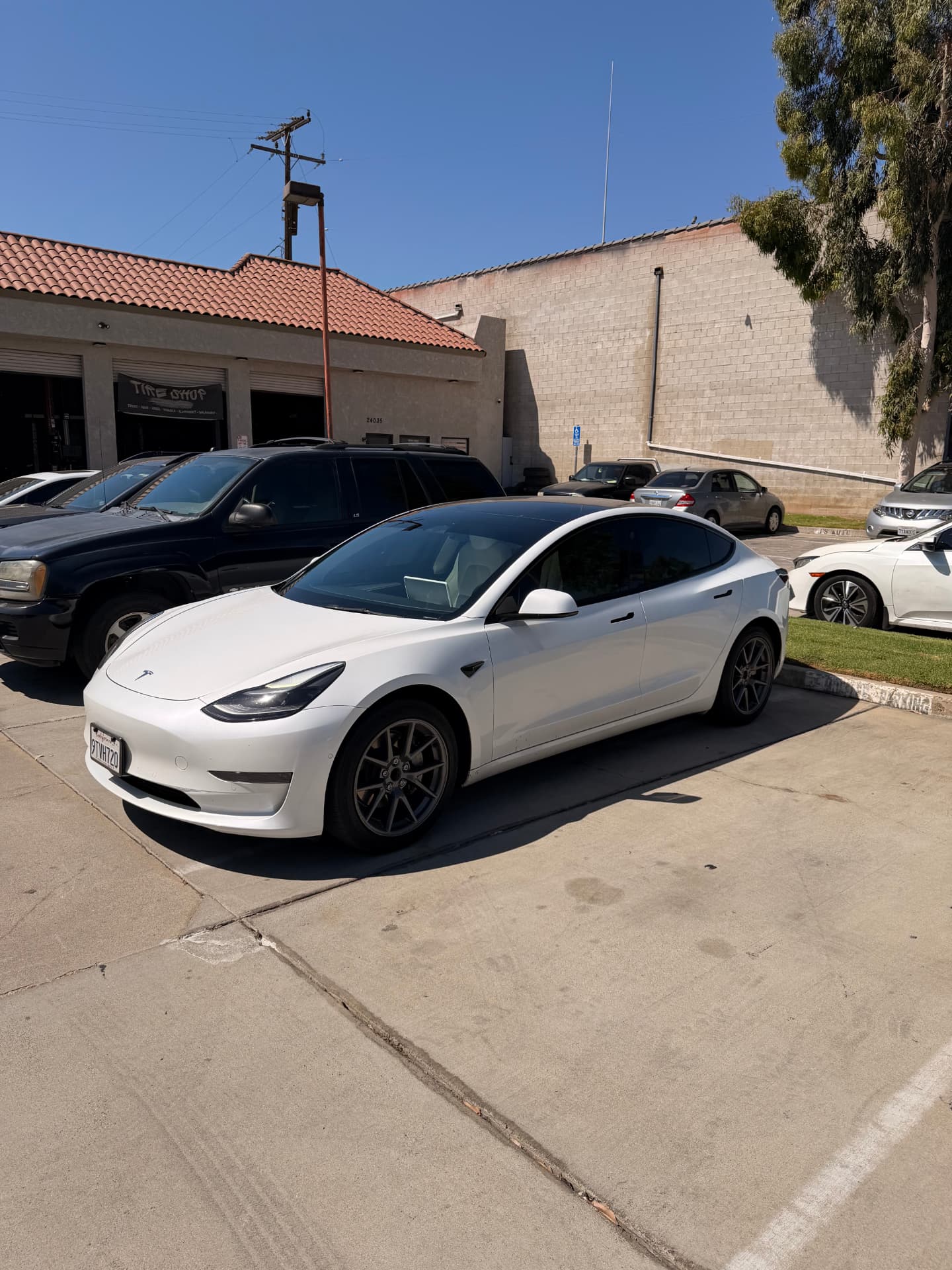 White Tesla Model 3 with fresh window tint