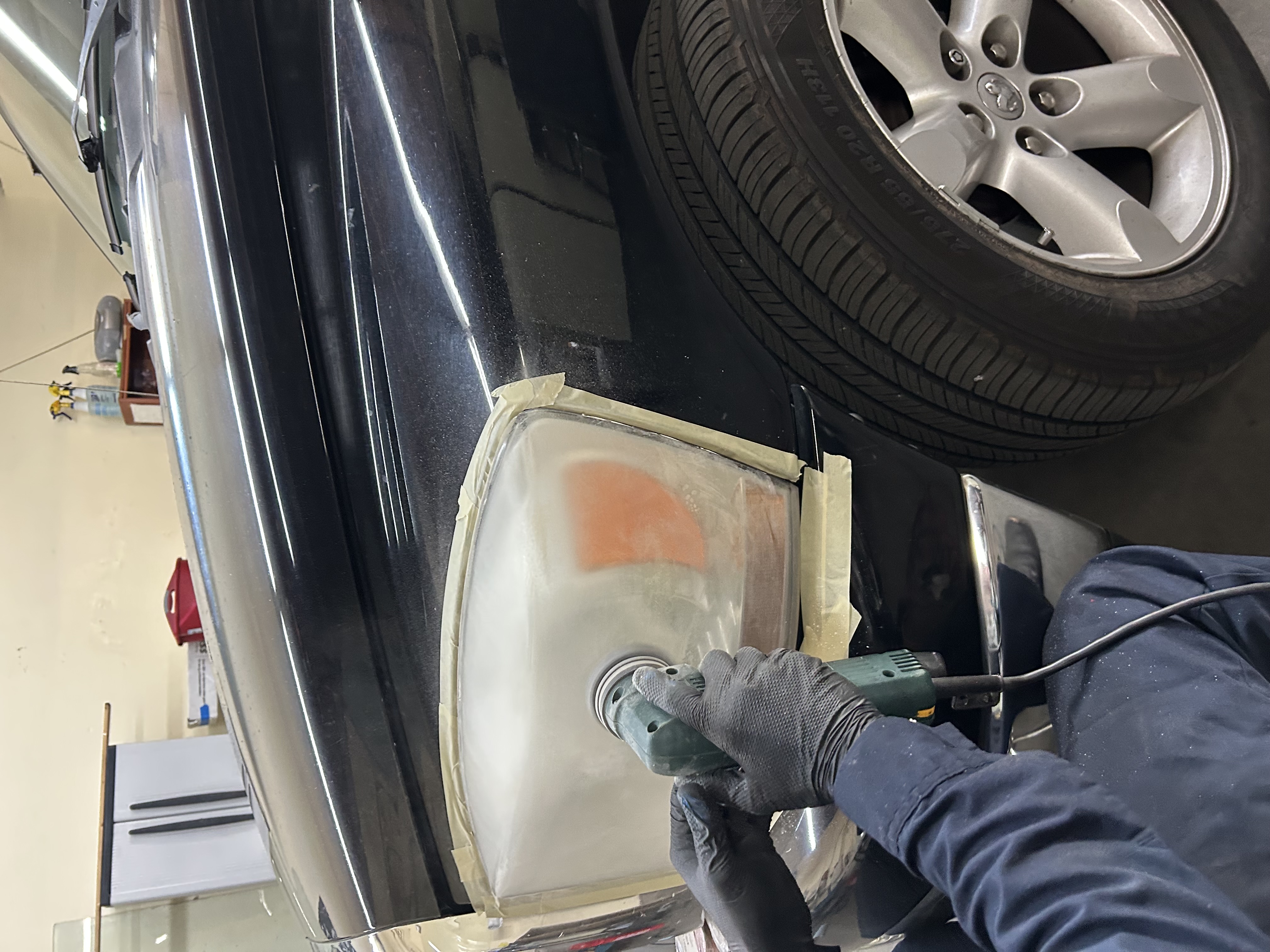Hazy, yellowed headlight before restoration